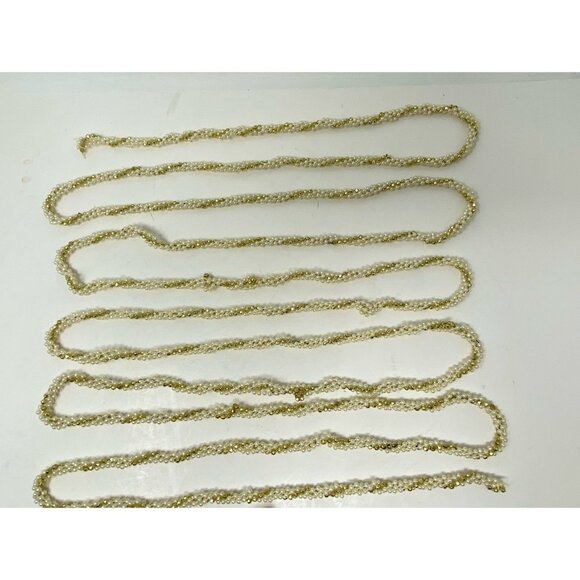 Vintage Faux Pearl & Gold Beaded Garland 15.5 Feet Twisted Strands Christmas - Picture 6 of 9